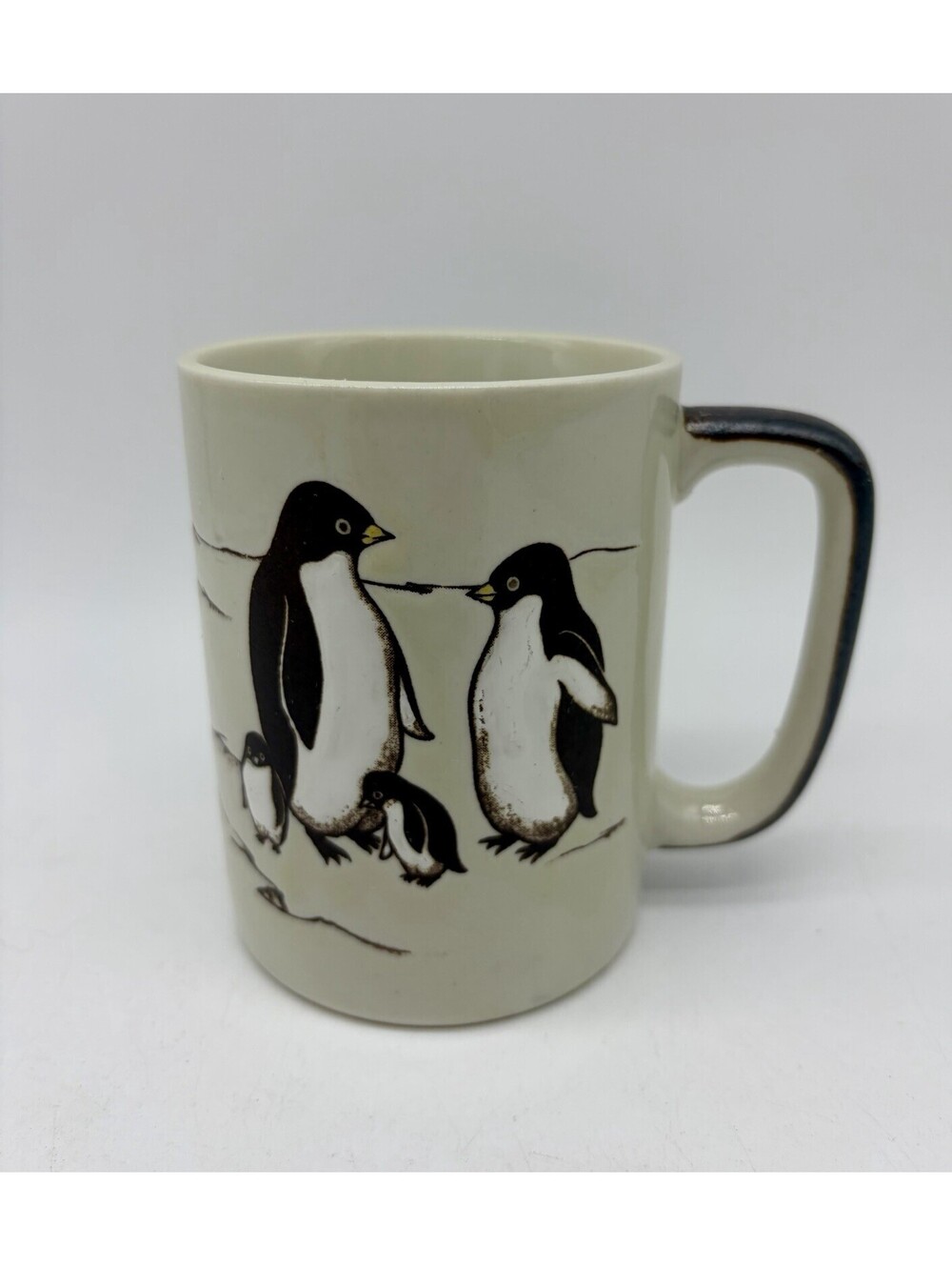 Vintage Otagiri Penguin Mug Etched Stoneware Hand Painted Coffee Cup Japan